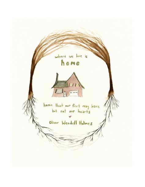 Home Art Print - Where We Love is Home - Oliver Wendell Holmes Quote - House with Trees and Roots -  Housewarming Gift Idea - Art Quote. $20.00, via Etsy. House With Trees, Stitch Sayings, Grad Quotes, House Quotes, To Alice, Old Paper Background, Black And White Tree, Art Quote, Peace Quotes