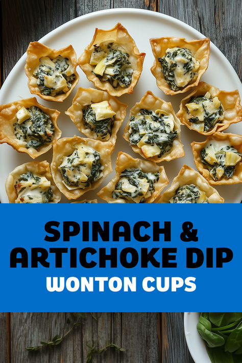 Elevate your appetizer game with these delightful Spinach Artichoke Dip Wonton Cups. Featuring rich Ontario sour cream, velvety Ontario cream cheese, and a dusting of Parmesan, each bite is a burst of cheesy goodness that’s sure to impress your guests. Spicy Artichoke Spinach Dip, Hosting Hacks, Christmas Gala, Wonton Cups, Spinach And Artichoke Dip, 2025 Christmas, Wonton Wrappers, Spinach Artichoke Dip, Cheesecake Bites