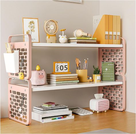 Atkits 3 Tier Desk Hutch Desktop Bookshelf Organizer Desk Hutch Top Only Computer Desktop Bookcase Countertop Storage Hutch Display Rack Table Top Shelves for Desk,Pink,2 tier Desk Figurines Decor, Desk Hutch Top, Shelves For Desk, Desktop Bookcase, Desk Pink, Hutch Top, Storage Hutch, Hutch Display, Desktop Bookshelf