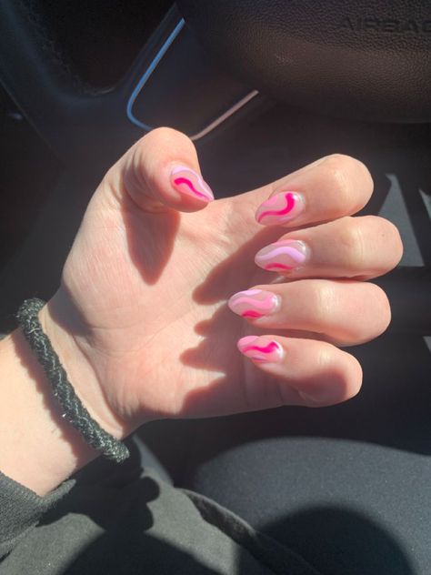 Hot pink nail design. Doodle lines designs. Pink and purples Pink Nails Line Design, Pink Nails With Lines Design, Nails For A Hot Pink Dress, Hoco Nails For Pink Dress, Pink Hoco Nail Ideas, Nails To Go With Hot Pink Dress, Pink Lines Nails, Prom Nails Hot Pink, Pink Line Nails