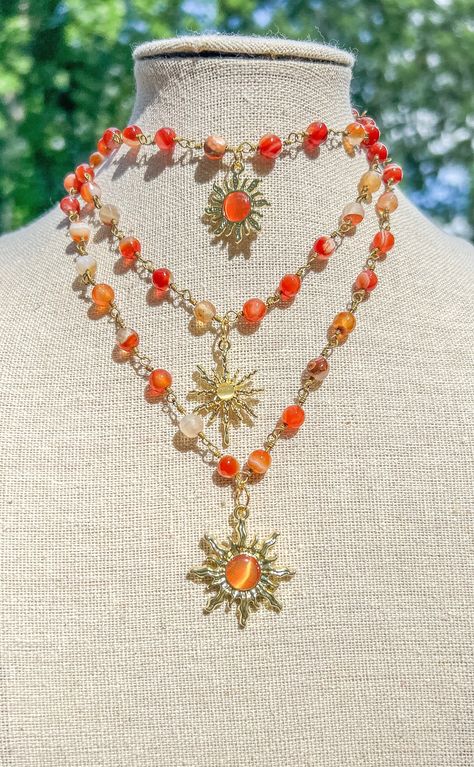 Sun Aesthetic Jewelry, Handmade Orange Hippie Jewelry, Whimsical Handmade Choker Necklace, Apollo Jewelry, Apollo Necklace, Vintage Lockets, Diy Bracelet Designs, Jewelry Accessories Ideas, Choker