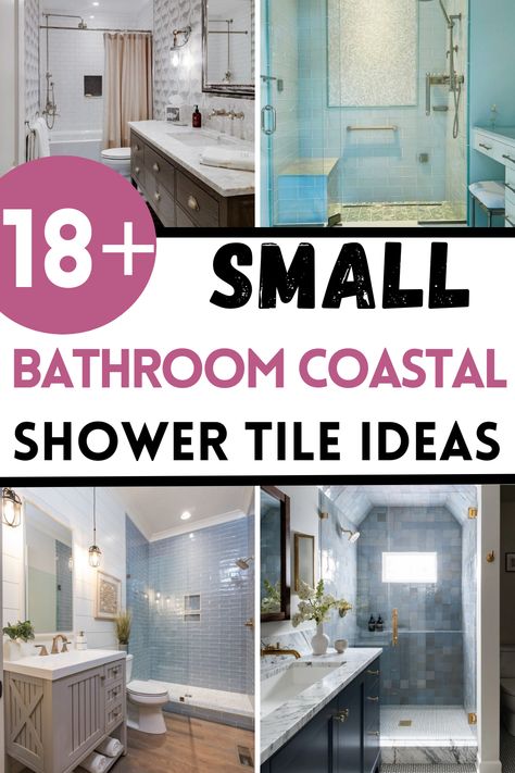 I’m loving these coastal shower tile ideas for small bathrooms! Discover how to bring a beach vibe into your space with soft colors and textured tiles that make your shower feel refreshing and open with these coastal tile ideas. Glass Tiled Showers, Blue Bathroom Wall Tile, Bathroom Remodel Beach Theme, Sea Glass Tile Bathroom Showers, Small Bathroom With Walk In Shower Ideas Blue, Small Bathroom Remodel Walk In Shower Tile Ideas, Small Bathroom Tile Combinations, Coastal Shower Ideas, Beach House Bathroom Tile