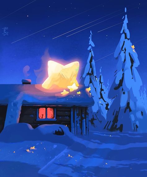 Cottage Illustration, Night Illustration, Really Cool Drawings, Landscape Concept, Book Design Layout, Cartoon Background, Environment Concept Art, Christmas Illustration, Environmental Art