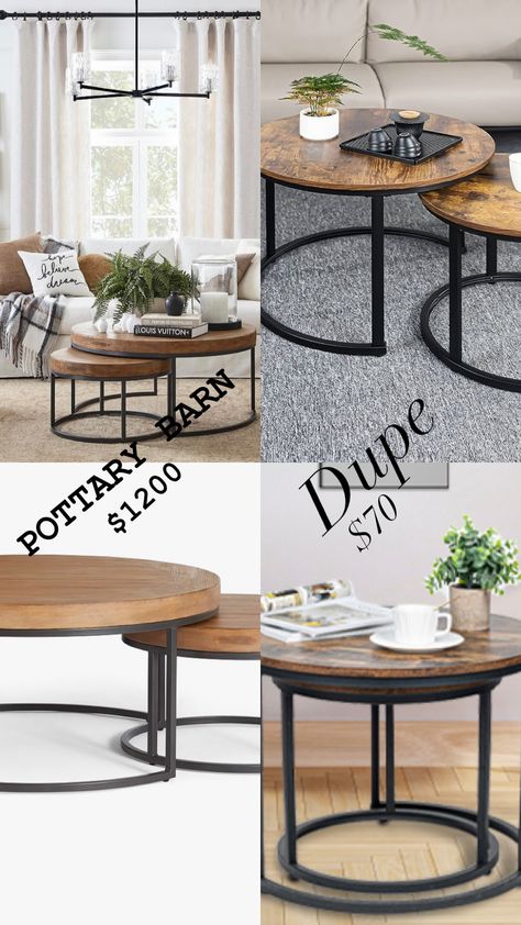 Miereirl Round Nesting Coffee Table Circle Accent Coffee Tables for Small Spaces Side End Tables Set of 2 for Living Room Balcony Office, Stable Metal Base Brown Round Nesting Tables Decor Ideas, How To Style Nesting Coffee Tables, Diy Nesting Tables, Coffee Table Circle, Coffee Tables For Small Spaces, Table Circle, Round Nesting Coffee Table, Tables For Small Spaces, Coffee Table Small Space