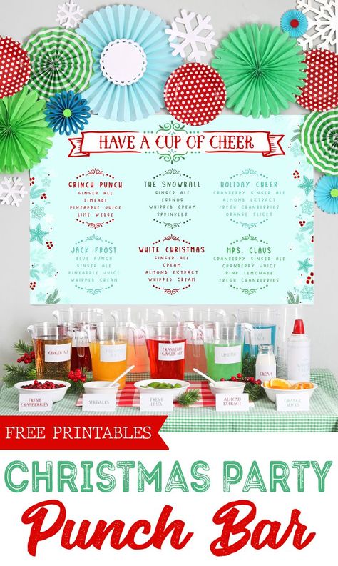 Christmas Ward Party, Christmas Party Punch, Non Alcoholic Christmas Punch, Punch Bar, Punch Drink, Free Printable Menu, Bike Decor, Menu Poster, Poster Food