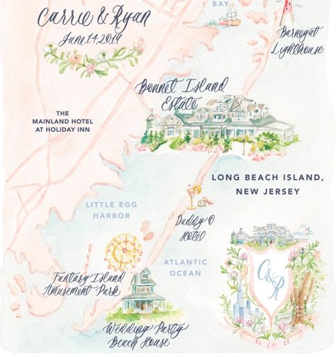 Simply Jessica Marie Map Barnegat Lighthouse, Watercolor Monogram, Nursery Monogram, Ocean Wedding, Wedding Crest, Spring City, Places To Explore, Holiday Hotel, Long Beach Island