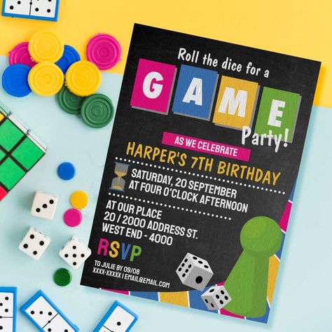 Board Game Night Invitation, Board Game Birthday Party Invitations, Board Game Birthday Party Decorations, Board Game Theme Birthday Party, Board Game Party Theme Decor, Board Game Themed Party, Game Night Decorations, Board Game Themes, Board Game Party