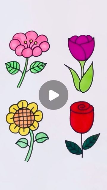 Easy Flower To Draw, Flower Drawing For Kids Easy, Easy Drawing For Kids Cute, Toddler Drawing Activities, Flowers Worksheets For Kids, Flower Drawing Videos, Easy Simple Drawings For Kids, How To Draw A Simple Flower, How To Draw Easy Flowers