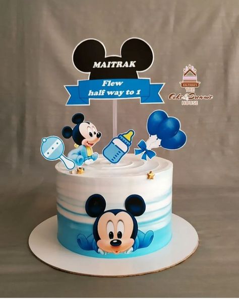 Cartoon Cake For Boys, Mickey Mouse Cake For Boys, Cartoon Cakes For Kids, Baby Mickey Mouse Cake, Baby Dedication Cake, Baby Cake Design, Dedication Cake, Mickey Mouse Cake Topper, Baby Boy Cake Topper