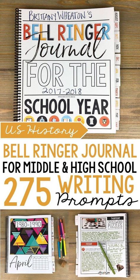 US History Bell Ringer Journal | American History | 275 bell ringers for middle and high school students | Grades 7-12 | The SuperHERO Teacher Superhero Teacher, Middle School Writing, Arts Ideas, High School Ela, Bell Ringers, Teaching Ela, High School Classroom, Middle School English, English Classroom