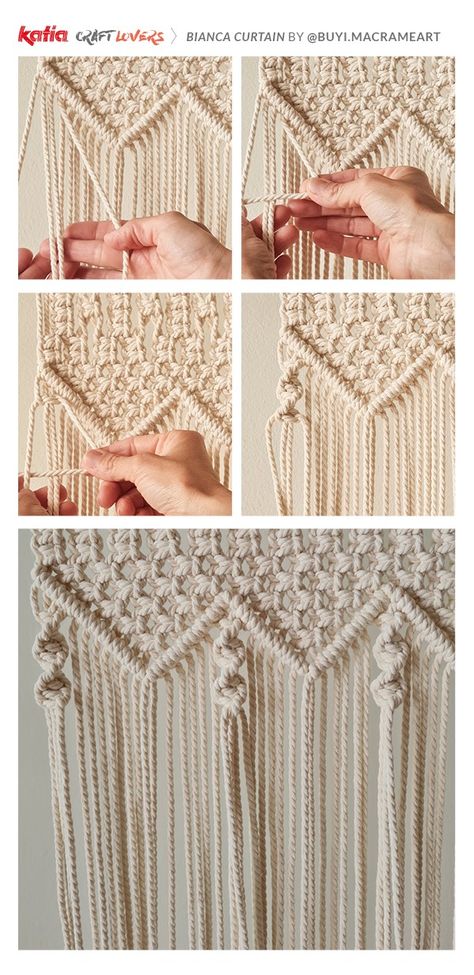 Macrame Curtain Diy, Macrame Wall Hanging Ideas, Rideaux Boho, Macrame Door Curtain, Art Macramé, Tutorial Macramé, Boho Macrame Wall Hanging, Half Hitch Knot, Rug Tutorial