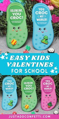 Diy Valentine Exchange For Kids, Kid Valentine Ideas For School, Croc Valentines Card, School Valentines Gift Ideas For Kids, Valentines Exchange Kids, Valentine Exchange For Kids Classroom, Valentine Party For Kids, Croc Valentine, World Book Day Crafts