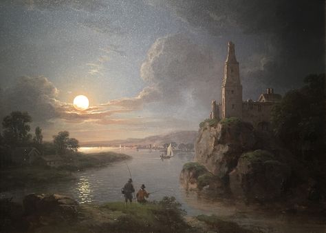 Sebastian Pether - 'Fishing at Moonlight' Sebastian Pether, Moonlight Painting, Rural Scenes, Landscape Artist, Chiaroscuro, Gothic Art, Street Scenes, Art Display, Daily Art