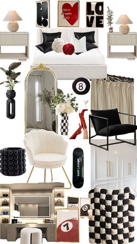 Dark Feminine Room Decor, Black Aesthetic Bedroom Ideas, Dark Feminine Room Aesthetic, Old Hollywood Aesthetic Room, Vintage Glam Bedroom, Old Hollywood Bedroom, Apartment Decor Bedroom, Cool Girl Rooms, Luxury Dorm