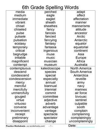 6th Grade Spelling Words High School Spelling Words, 5th Grade Sight Words, Fifth Grade Spelling Words, 6th Grade Spelling Words, 5th Grade Spelling Words, 5th Grade Spelling, Spelling Practice Worksheets, Spelling Bee Words, Class Snacks