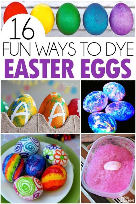 16 Fun Ways To Dye Easter Eggs with kids- love these ideas! Ways To Dye Easter Eggs, Kindergarten Spring, Unique Easter Eggs, Dye Easter Eggs, Hippity Hoppity, Easter Egg Dye, Easter Projects, Coloring Easter Eggs, Easter Activities