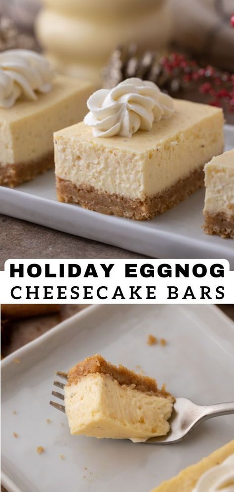 Eggnog Desserts, Desert Bars, Eggnog Dessert, Eggnog Recipes, Christmas Bakes, Holiday Eggnog, Eggnog Cheesecake, Favorite Holiday Desserts, Easy Holiday Desserts