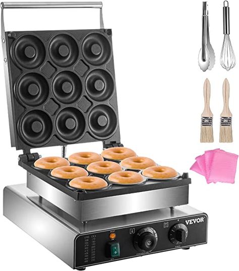 Amazon.com: VEVOR Electric Donut Maker, 9 Holes Commercial Donut Machine, 2000W Electric Doughnut Machine, Double-Sided Heating Commercial Donut Maker, for Home & Commercial Use with Non-stick Teflon Coating : Everything Else Beignets Cuits, Donut Machine, Waffle Donuts, Donut Makers, Mini Donuts Maker, Waffle Machine, Donut Maker, Mini Doughnuts, Waffle Cookies