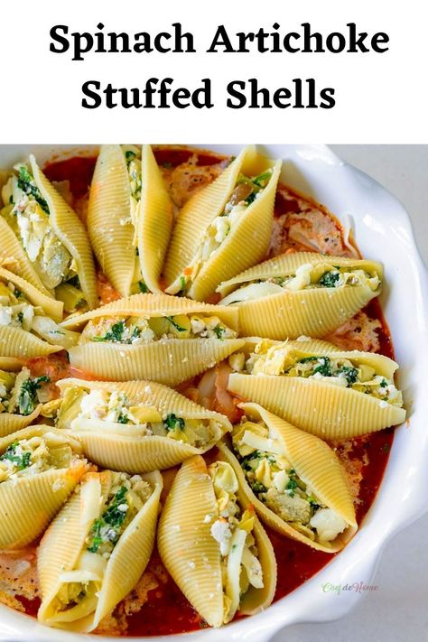 Spinach And Artichoke Stuffed Shells, Spinach Artichoke Stuffed Shells, Vegetarian Stuffed Shells, Artichoke Stuffed Shells, Pasta Shells Stuffed, Weeknight Dinner Pasta, Vegetarian Pasta Salad, Artichoke Stuffed, Shells Stuffed