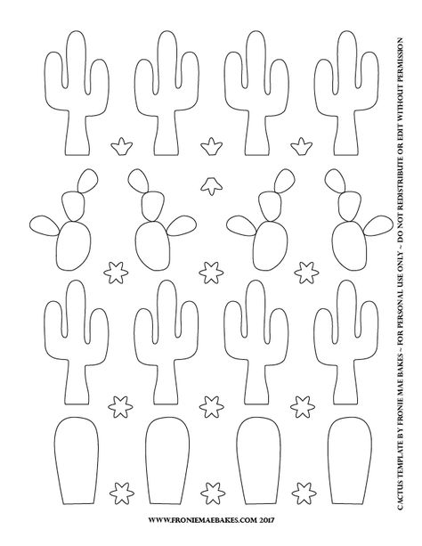 Cactus Template, Cactus Cupcakes, Royal Icing Templates, Macaron Template, Icing Transfers, Diy Cactus, Paper Cactus, Cactus Craft, Royal Icing Transfers