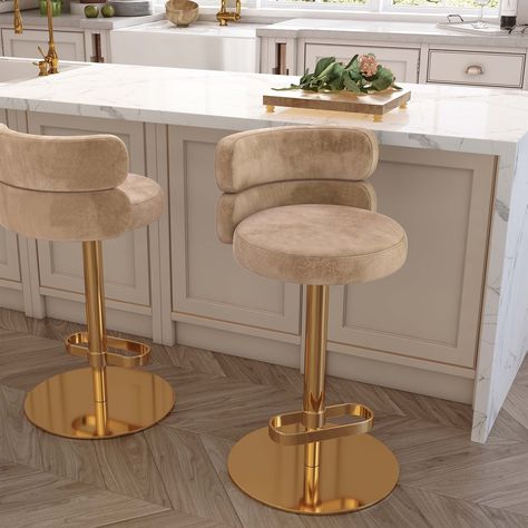 Grey And Gold Bar Stools, Bar Height Swivel Stools, Swivel Counter Stools With Backs Modern, Island Chairs Counter Stools, Kitchen Island Chairs With Back, Gold Barstools, Modern Kitchen Stools, Stainless Steel Bar Stools, Gold Bar Stools