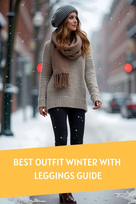 Best Outfit Winter with Leggings Guide Thick Leggings Winter, Leggings And Hat Outfit Casual, Cold Weather Outfits With Leggings, Big Sweater Outfit With Leggings, Turtleneck With Leggings, Long Sweaters And Leggings, Chic Leggings Outfit Winter, Long Sweater With Leggings, Gray Leggings Outfit Winter