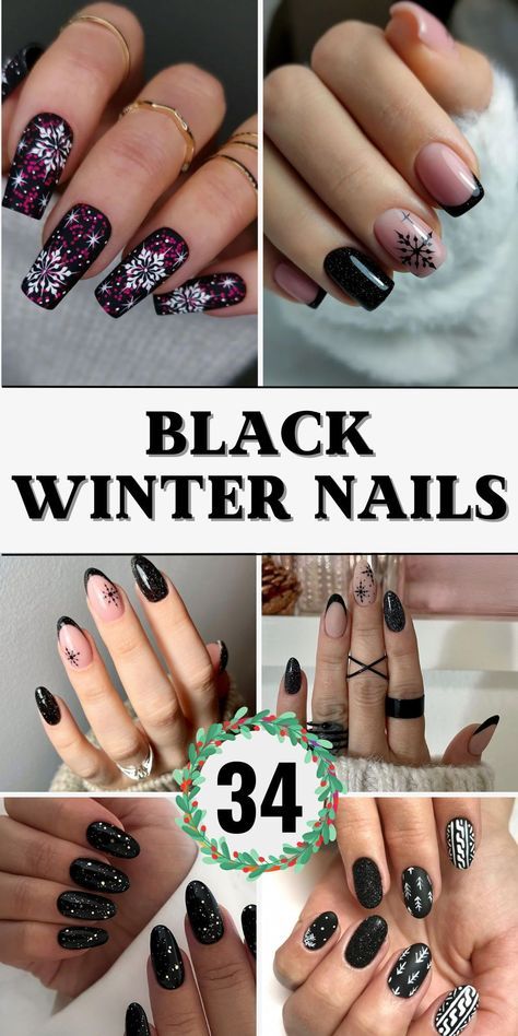 Black Winter Nails, Christmas Tree Nail Art, Oval Shaped Nails, 2025 Trends, Christmas Tree Nails, Acrylic Nail Shapes, Matte Black Nails, Nail Art Trends, Winter Nails Acrylic