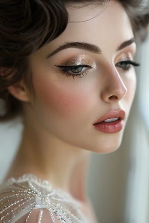 Wedding Day Eyeshadow Ideas! - Mom and Newborn Old Hollywood Glamour Wedding Makeup, 1950s Wedding Makeup, Golden Age Of Hollywood Makeup, Moody Bride Makeup, 1920s Bridal Makeup, Hollywood Glam Hair And Makeup, Victorian Inspired Makeup, 1920s Wedding Makeup, Old Hollywood Bridal Makeup