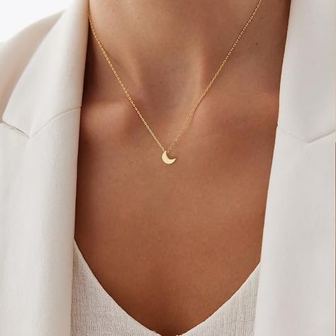 Moon Design -Gold crescent moon necklace is often preferred, because it is comfortable to use and easily adapts to every style. Dainty crescent necklace that will make you smile for a lifetime
Size -The length of chain necklace is 16.5" + 2 " extender chain. It’s elegant & simpe and will be your everyday, go to necklace. Wear it alone or layer it with your other necklaces. It twinkles brightly with every twist and turn Minimalist Accessories Jewellery, Moon And Star Pendant, Necklace Minimalist Jewelry, Gold Crescent Moon, Pendant Necklace Simple, Star Necklace Gold, Star Charm Necklace, Minimalist Accessories, Star Pendant Necklace