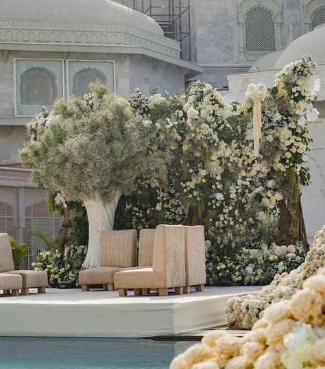 Nishchay Gandhi | A garden of Eden, for the eternal love story of @jaspraj_ and @sidd.raj_ 🤍 #whiteweddings #indianwedding #jaipurweddings… | Instagram Vidhi Mandap, Small Stage, Indian Garden, Forest Theme Wedding, India Wedding, Wedding Planning Decor, Wedding Backdrop Decorations, Wedding Decor Style, Wedding Decor Inspiration