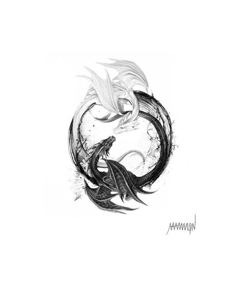 Two Dragons Intertwined Tattoo, Chaos Order Tattoo, Tatoos Wolf, Abstract Dragon Tattoo, Full Back Tattoo Ideas, Reborn Tattoo, Small Dragon Tattoos, Sketch Style Tattoos, Dragon Tattoo Art