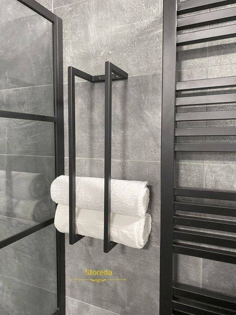 Black Wine Rack, Toallero Ideas, Bathroom Towel Storage, Wall Mounted Towel Holder, Bathroom Towel Rack, Wall Mounted Towel Rack, Towel Shelf, Storage Bathroom, Towel Organization