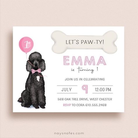 Dog Birthday Invite, Poodle Birthday Party, Poodle Party Theme, Dog Quinceanera Party, Stormis Birthday, Puppy Party Invitations, Dog Birthday Party Invitation, Dog Party Invitations, Poodle Party