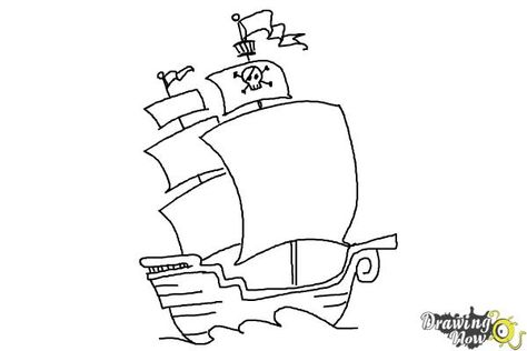 How to Draw a Pirate Ship For Kids - DrawingNow Draw A Pirate Ship, Pirate Ship Illustration, Ship Doodle, Pirate Ship Drawing, Ship Illustration, Drawing Steps, Easy Step By Step Drawing, Drawing Lessons For Kids, Drawing Lesson