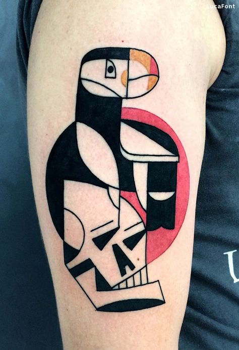 Luca Font – Artist Bird Tattoo On Arm, Cubism Tattoo, Bird Tattoo Sleeves, Bird Tattoos Arm, Small Bird Tattoos, Bird Tattoo Meaning, Modern Art Tattoos, Tattoo On Arm, Abstract Tattoos