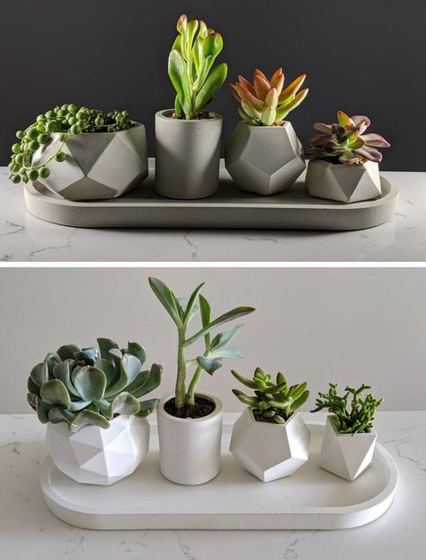 Concrete Art Ideas, Concrete Decoration, Small Planters, Planters Indoor, Concrete Plant Pots, Plant Pot Design, Small Pots, Geometric Planter, Painted Plant Pots