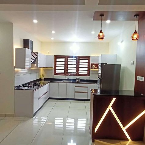 Kitchen, Storage, Lighting Designs by Carpenter ഹിന്ദി Carpenters 99 272 888 82, Ernakulam | Kolo Kerala Kitchen Designs, House Design Kerala, Architecture House Plans, Modular Kitchen Ideas, Architecture House Design, Kerala Architecture, Architecture Homes, Kitchen Modular, Kerala Houses