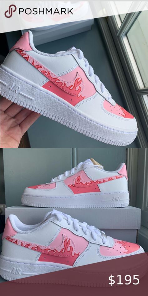 NWT Pink Flames Custom Nike Air Force 1 Shoes Customized Ideas, Customizing Air Force 1, Costum Nike Shoes, Customized Air Force Ones, Custom Painted Air Force 1 Ideas, Shoe Paint Ideas, Nike Custom Shoes Ideas, Costum Air Force One, Air Force 1 Painting Ideas