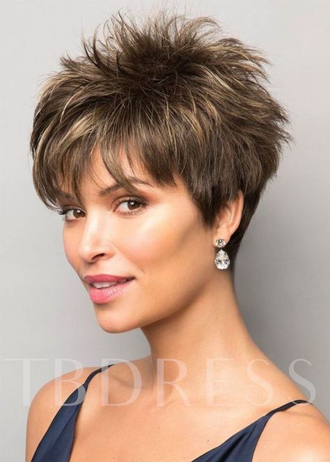 Women's Short Length Pixie Cut Natural Straight Synthetic Hair With Bangs Capless Wigs 10Inches Full Hairstyles, Sassy Hairstyles, Women Haircuts, Blonde Hairstyles, Full Volume, Choppy Hair, Short Hairstyles For Thick Hair, Short Choppy Hair, Athletic Hairstyles