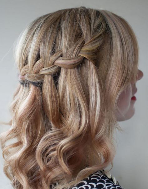 Braids Hairstyles Short Hair Curly Braided Hairstyles, Waterfall Braid Hairstyle, Hair Romance, Graduation Hairstyles, Short Braids, Penteado Cabelo Curto, Long Blonde, Short Hair Updo, Kids Braided Hairstyles