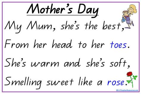 Famous Mothers Day Quotes, Short Mothers Day Poems, Mothers Day Verses, Rhyming Poems For Kids, Happy Mothers Day Poem, Mothers Day Crafts Preschool, Mum Poems, Simple Poems, Small Poems