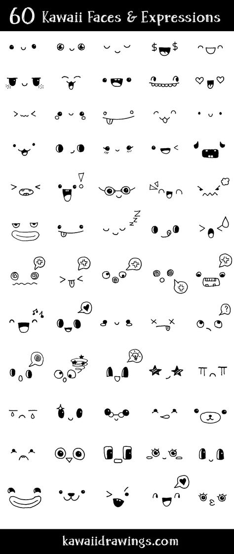 Kawaii faces and expressions, doodles for bullet journal ideas and inspiration for your collection Bahasa Jepun, Emoji Drawings, Couple Drawing, Kawaii Faces, Drawing Eyes, Emoji Drawing, Seni Dan Kraf, Drawing Faces, Kraf Diy