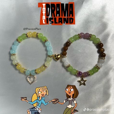 @prassionplace on tiktok Total Drama Bracelets, Bridgette And Courtney, Bracelet Business, Bff Bracelets, Pretty Jewelry Necklaces, Kandi Bracelets, Drama Total, Bead Charms Diy, Diy Bracelet Designs