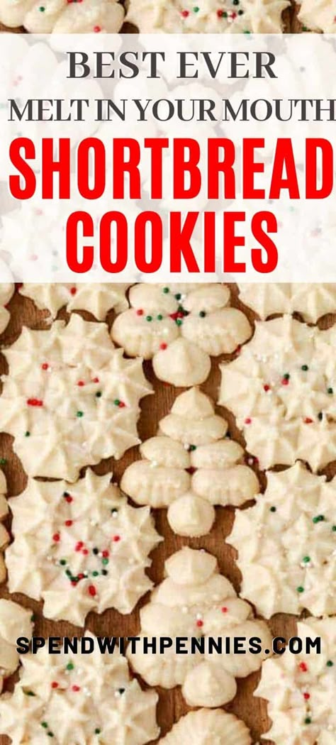 Birthday Snack Mix Recipes, Cookies With Sprinkles On Top, Easy Xmas Dessert, Christmas Spritz, Melt In Your Mouth Cookies, Cookie Press Recipes, Easy Shortbread Cookie Recipe, Swedish Cookies, Easy Shortbread