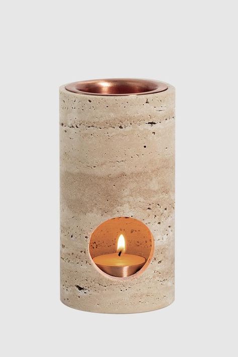 Travertine Furniture Is Gearing Up for a Comeback معطر جو, Hantverk Diy, Decoration Beton, Copper Dishes, Ceramic Oil Burner, Essential Oil Burner, Cement Diy, Cement Art, Concrete Diy Projects