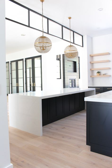 Our New Modern Kitchen: The Big Reveal! - The House of Silver Lining Kitchen With Black Cabinets, Ikea Black, White Oak Kitchen, Double Islands, Outdoor Kitchen Countertops, Kitchen Fridge, Pantry Cabinets, Black Kitchen Cabinets, Best Kitchen Designs