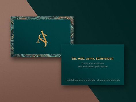 Business Cards + Logo Design by Nina Koerber Fashion Visiting Card, Green And Gold Business Cards, Visiting Cards Design Creative Fashion, Business Card For Designer, Fashion Designer Visiting Card, Business Card Ideas Creative, Creative Visiting Cards Design, Graphic Designer Business Card Creative, Graphic Designer Visiting Card