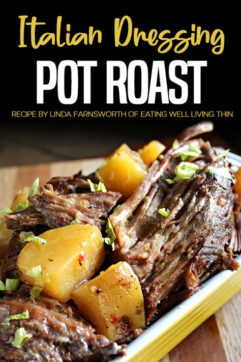 Italian Dressing Pot Roast Recipe, Easy To Make! : ObesityHelp Boneless Chuck Roast Recipes, Recipe With Italian Dressing, Chuck Roast Crock Pot Recipes, Italian Roast Beef, Roast Beef Crock Pot Recipes, Italian Beef Crockpot, Italian Pot Roast, Roast Beef Recipe, Crockpot Roast Recipes