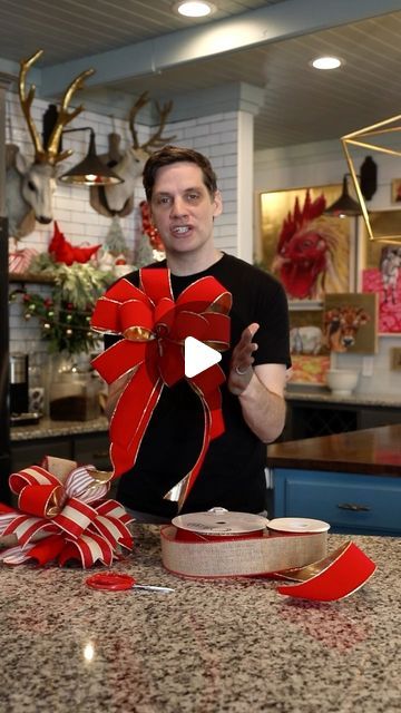 Farmshenanigans Wesley Turner on Instagram: "It’s Bow Season!!! Here’s Two Super Simple Bows I Promise You Can Make With My Simple Tips! Are You Good At Making Bows Already? Or Have You Always Struggled With Them?. . . . . #bowmaking #bowtutorial #howtomakeabow #diychristmasdecor #christmasdecor #holidaydecor #bow" Tying A Christmas Bow With Ribbon, Christmas Bows For Wreaths Tutorial, What Size Bow For Wreath, Decorative Bows Diy How To Make, How To Make A Big Bow With Wired Ribbon, How To Make Large Ribbon Bows, How To Make Bows With A Bow Maker, Christmas Wreath Bows Diy How To Make, Big Bow For Wreath Diy