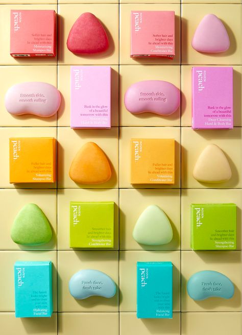 Proving Bars Of Soap Don't Have To Be Boring With Peach by Grove Collaborative | Dieline - Design, Branding & Packaging Inspiration Bar Soap Product Photography, Soap Bar Packaging Design, Shampoo Bar Packaging, Bar Soap Packaging Design, Soap Package Design, Peach Branding, Soap Branding, Bar Soap Packaging, Health Branding